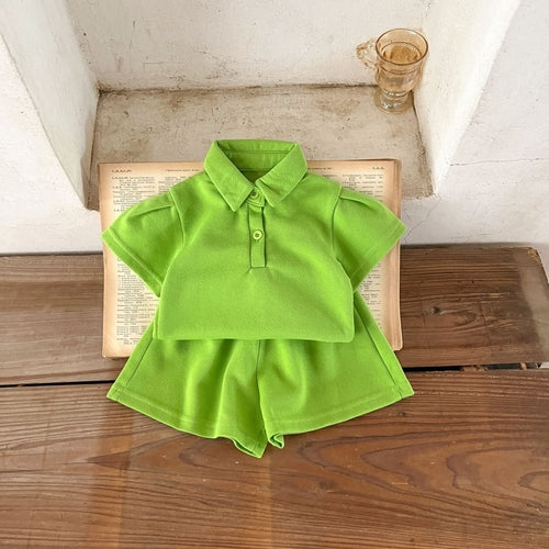 Baby Solid Color Polo Neck Summer Clothing Sets