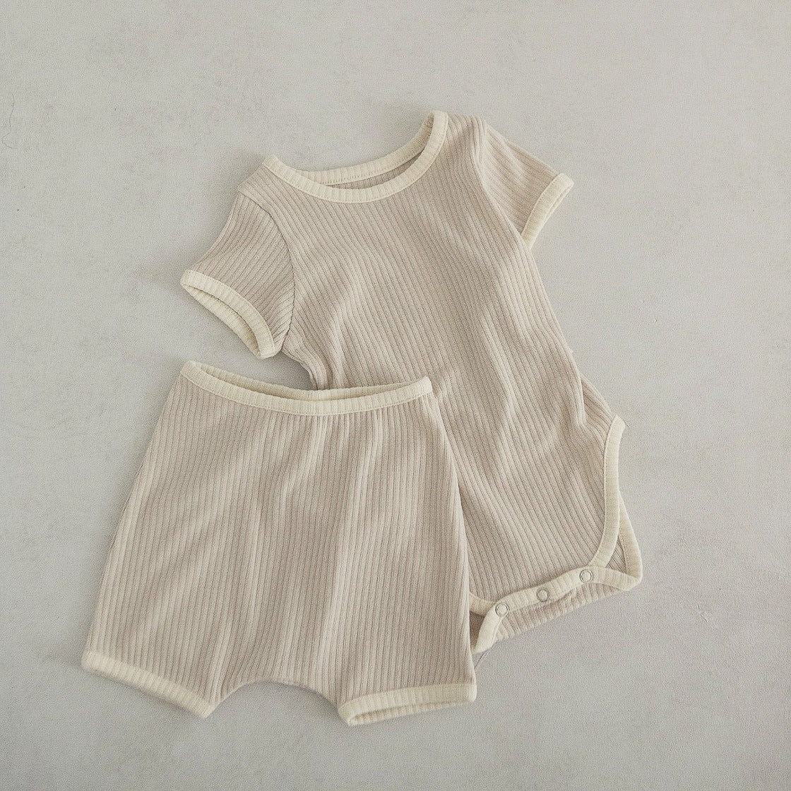 Baby Unisex Solid Color Comfy Cotton Onesies & Shorts Sets With