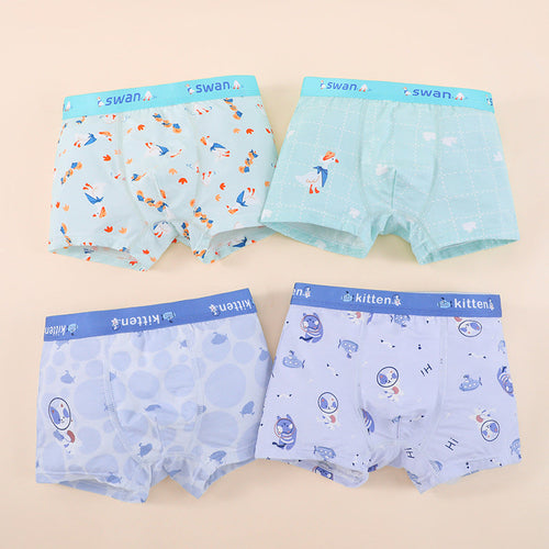 Boys’ Cartoon Pattern Printed Boxer Shorts Breathable Underwear Set