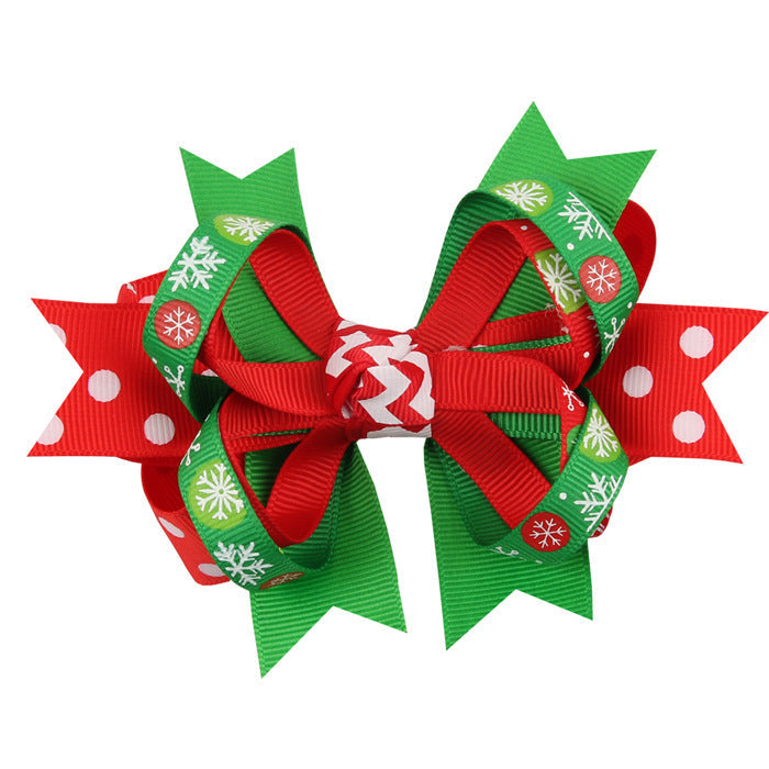 Christmas Various Pattern Dovetail Bow Shape Design Hair 5 Clips