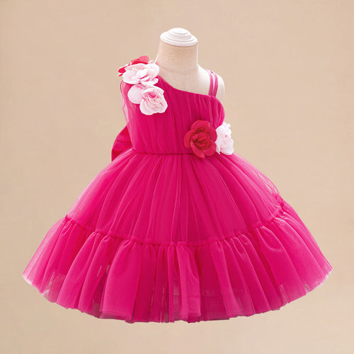 Summer Baby Kids Girls Princess Sleeveless 3D Flowers Birthday Tulle