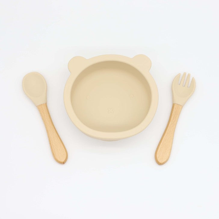 Baby Bear Shape Food Training Silicone Bowl With Spoon Tableware