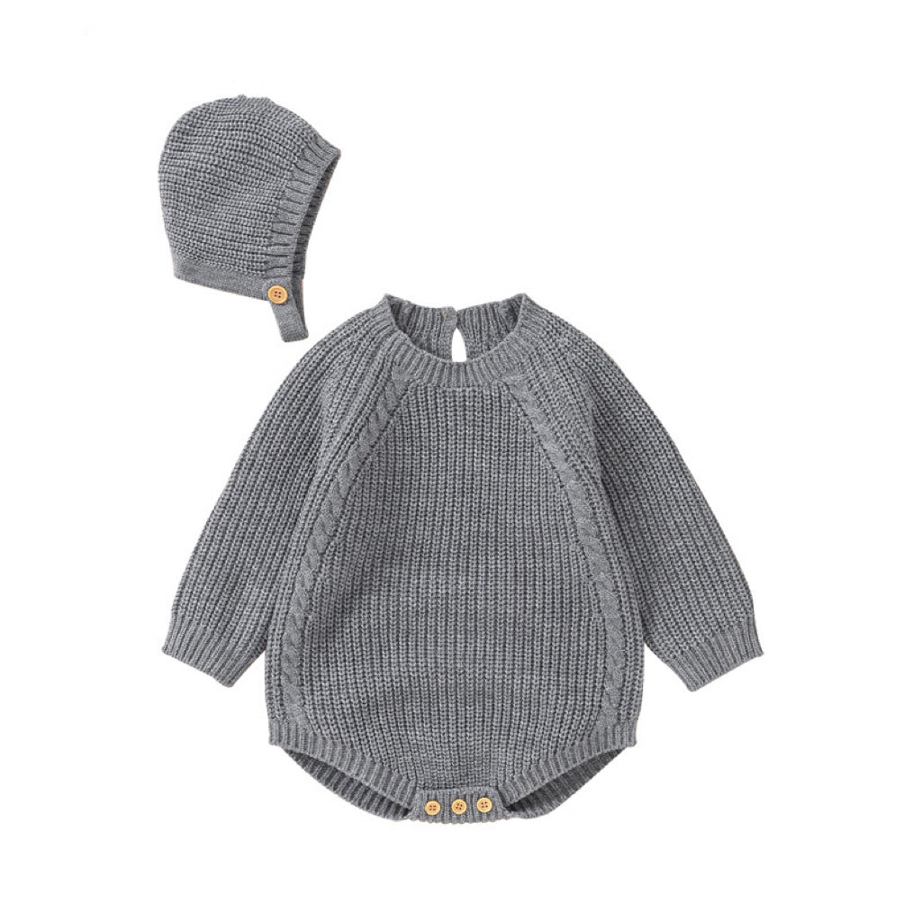 Baby Solid Color Long Sleeve Knitted Woolen Onesies