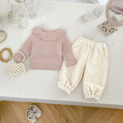 Autumn Hot Selling Baby Girls Long Sleeves Simple Plain Knitted Top