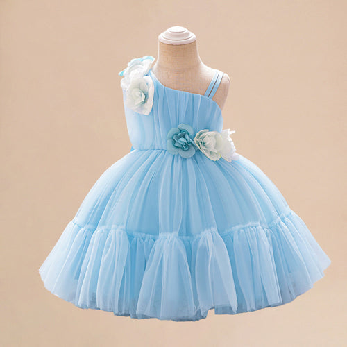 Summer Baby Kids Girls Princess Sleeveless 3D Flowers Birthday Tulle