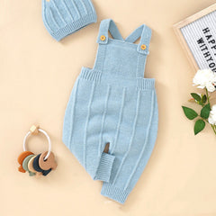 Baby Solid Color Knitted Sling Romper With Hat Sets