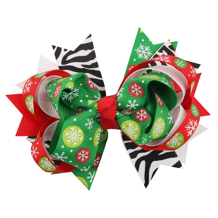 Christmas Various Pattern Dovetail Bow Shape Design Hair 5 Clips