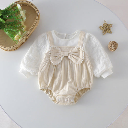 Baby Bow Patched Design Long Sleeve Onesies