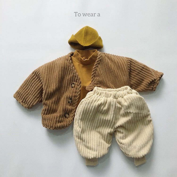 Baby Solid Color Corduroy Fabric Thickened Winter Pants