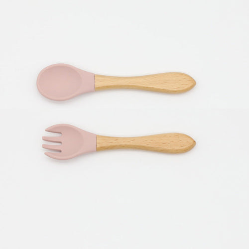 Baby Food Grade Wooden Handles Silicone Spoon Fork Cutlery