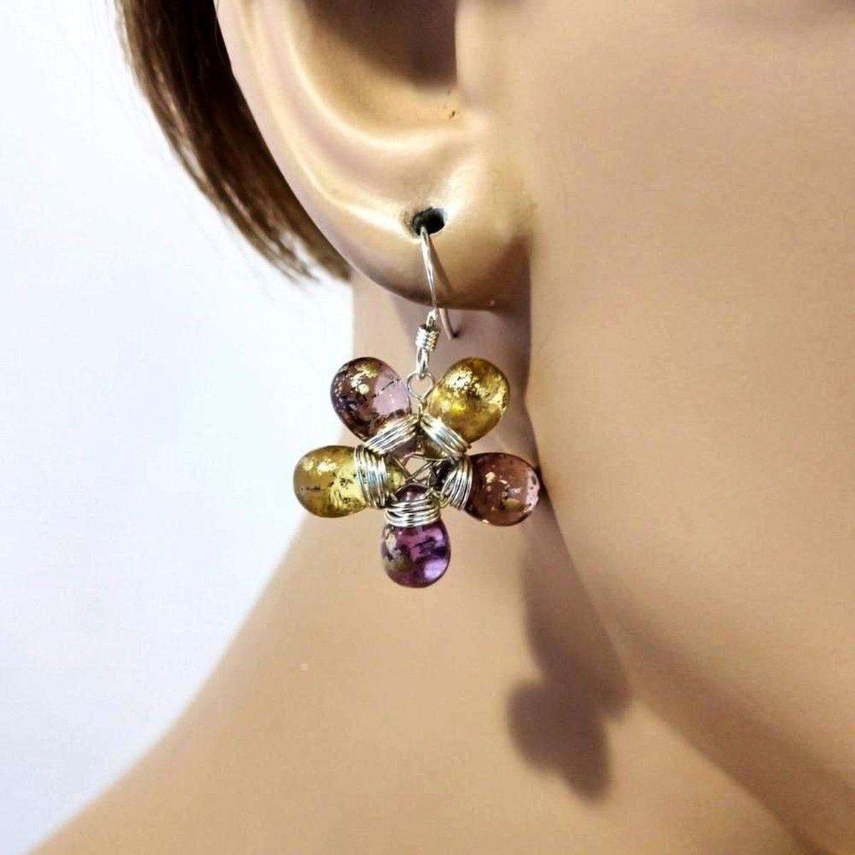 Purple and Yellow Flower Sterling Silver Earrings - Horizon Bliss