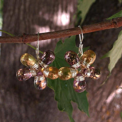 Purple and Yellow Flower Sterling Silver Earrings - Horizon Bliss