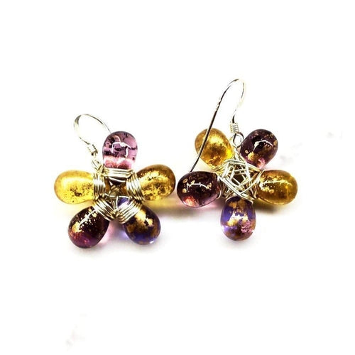 Purple and Yellow Flower Sterling Silver Earrings - Horizon Bliss