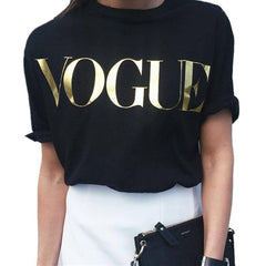 Fashion t shirts for women t-shirt gold VOGUE letter women Short