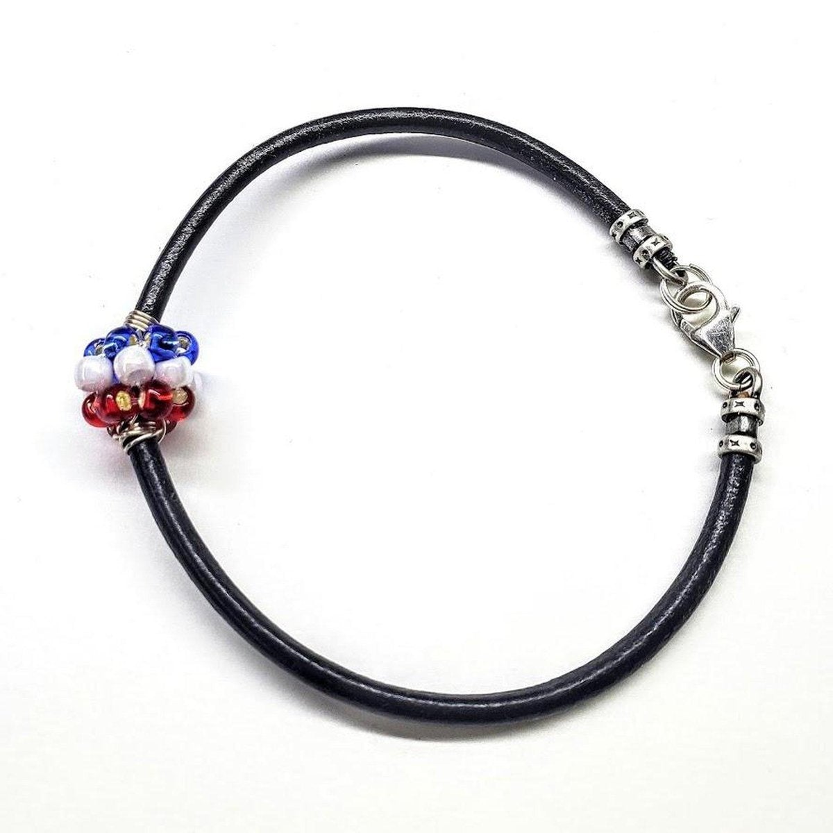 Red White And Blue Beaded Bead Leather Bracelet for Him and Her