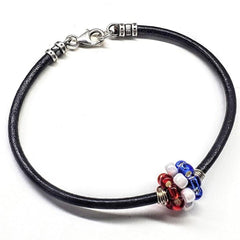 Red White And Blue Beaded Bead Leather Bracelet for Him and Her