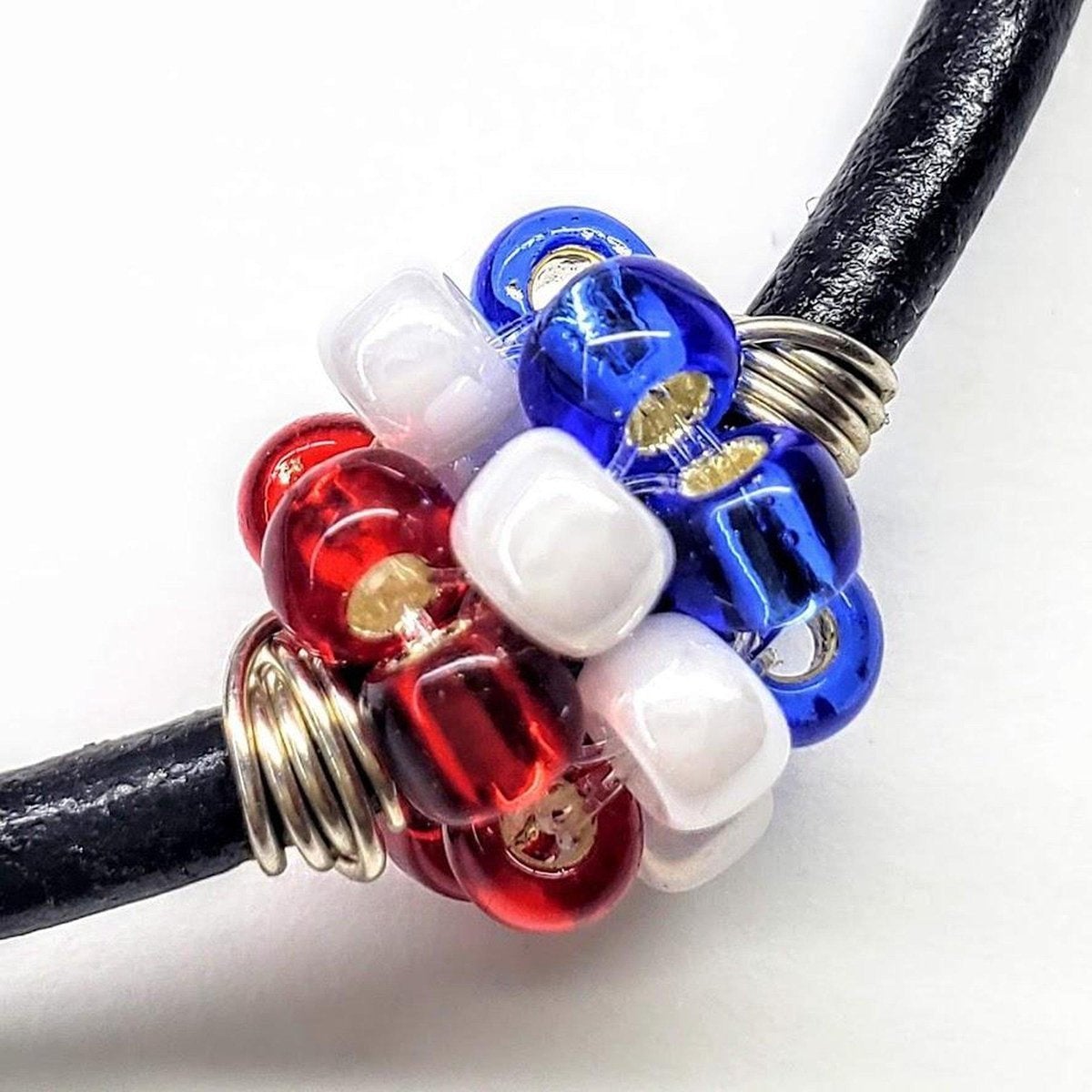 Red White And Blue Beaded Bead Leather Bracelet for Him and Her