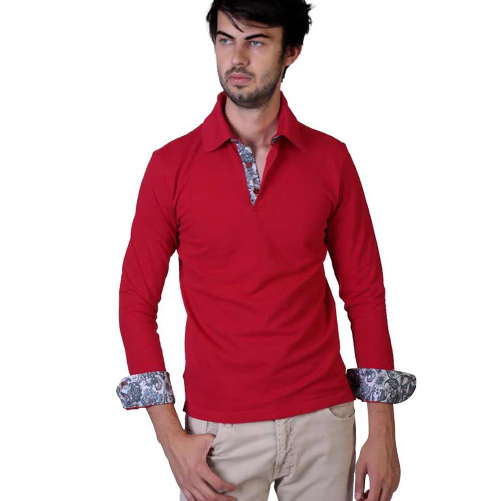 Red Paisley Mens Slim Fit Polo Shirts - 100% Soft Cotton - Tailored - Horizon Bliss