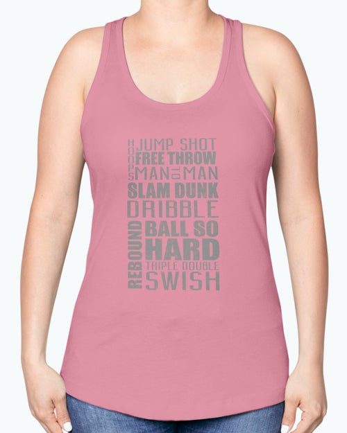 Jump, freethrow, dribble, Basketball Jargon - Sports -  Racerback Tank