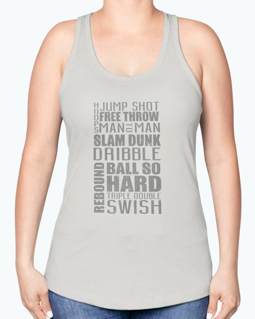 Jump, freethrow, dribble, Basketball Jargon - Sports -  Racerback Tank