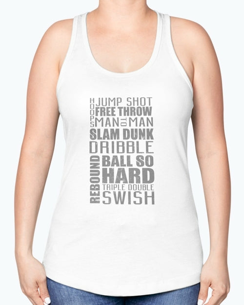 Jump, freethrow, dribble, Basketball Jargon - Sports -  Racerback Tank