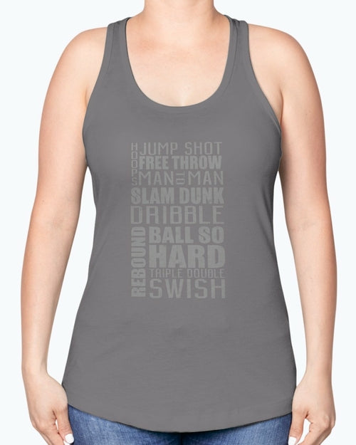 Jump, freethrow, dribble, Basketball Jargon - Sports -  Racerback Tank