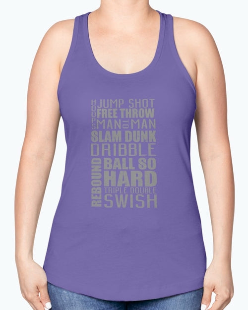 Jump, freethrow, dribble, Basketball Jargon - Sports -  Racerback Tank