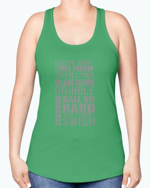 Jump, freethrow, dribble, Basketball Jargon - Sports -  Racerback Tank