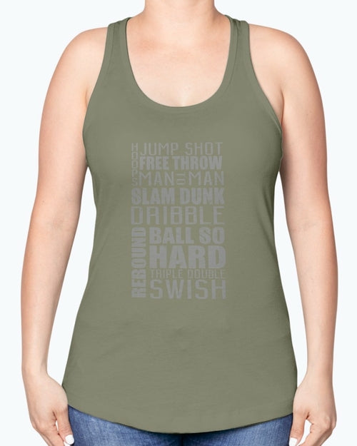 Jump, freethrow, dribble, Basketball Jargon - Sports -  Racerback Tank