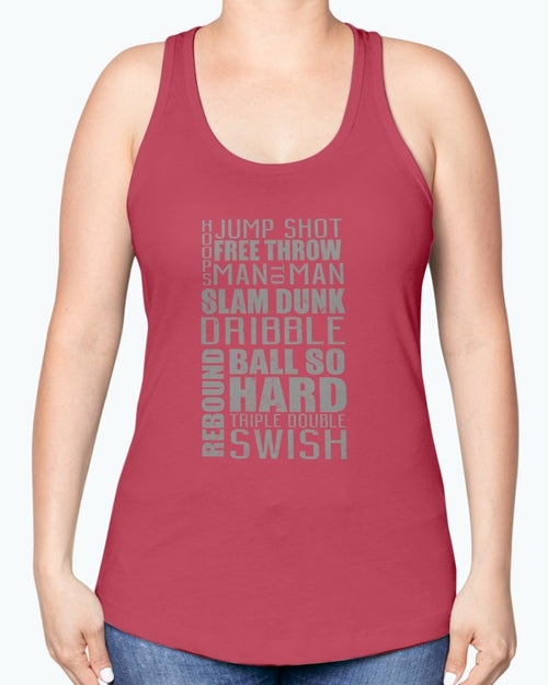 Jump, freethrow, dribble, Basketball Jargon - Sports -  Racerback Tank