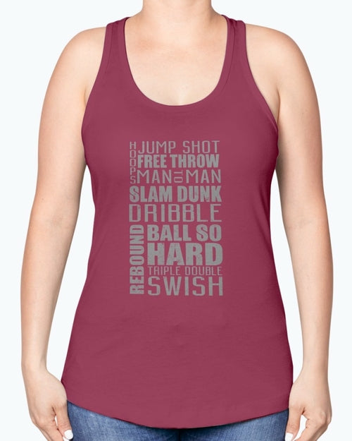 Jump, freethrow, dribble, Basketball Jargon - Sports -  Racerback Tank