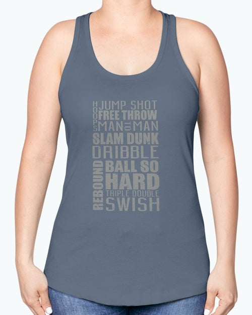 Jump, freethrow, dribble, Basketball Jargon - Sports -  Racerback Tank