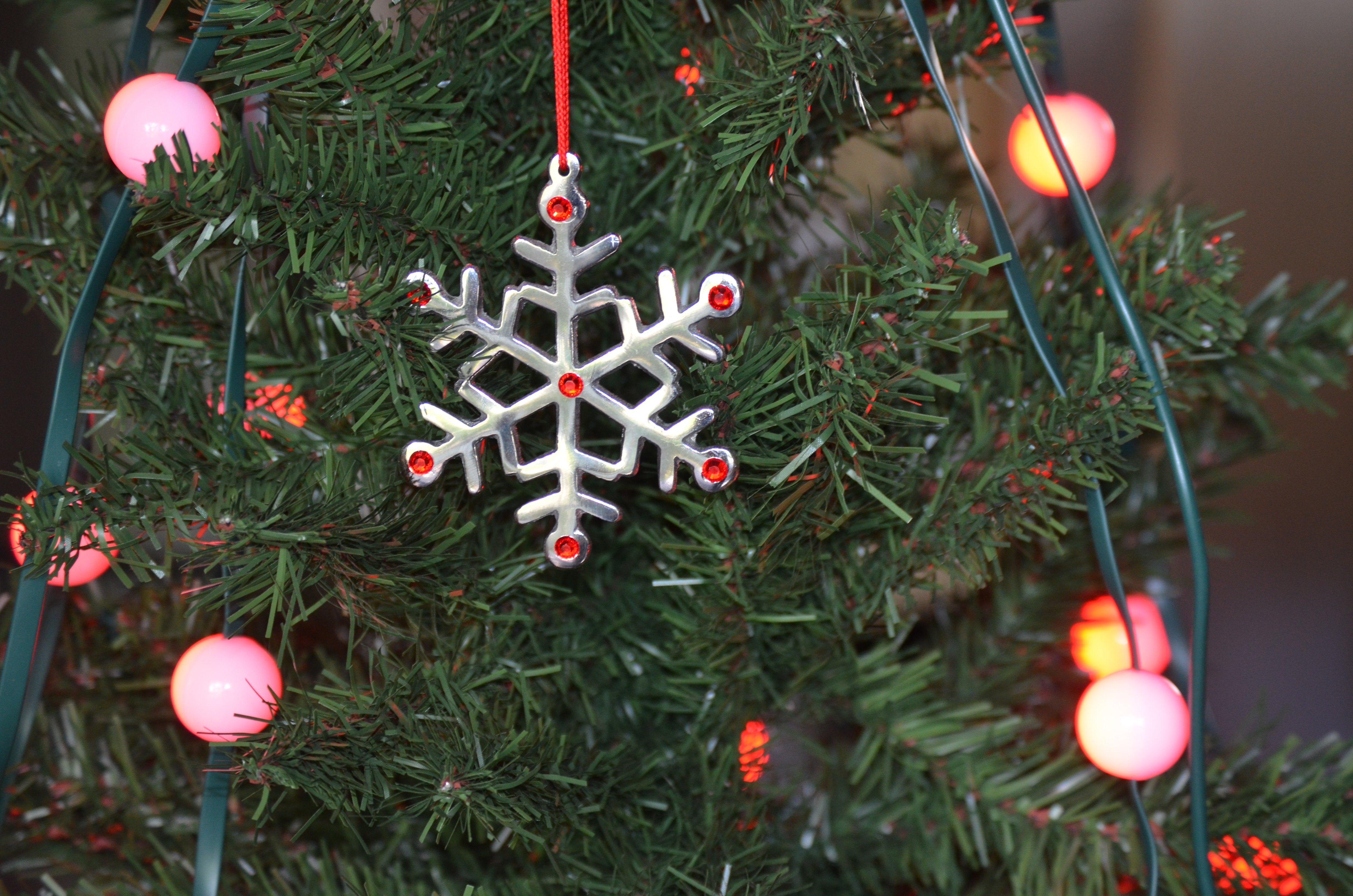 Handmade Christmas Ornaments Set of 3 with Red Ruby