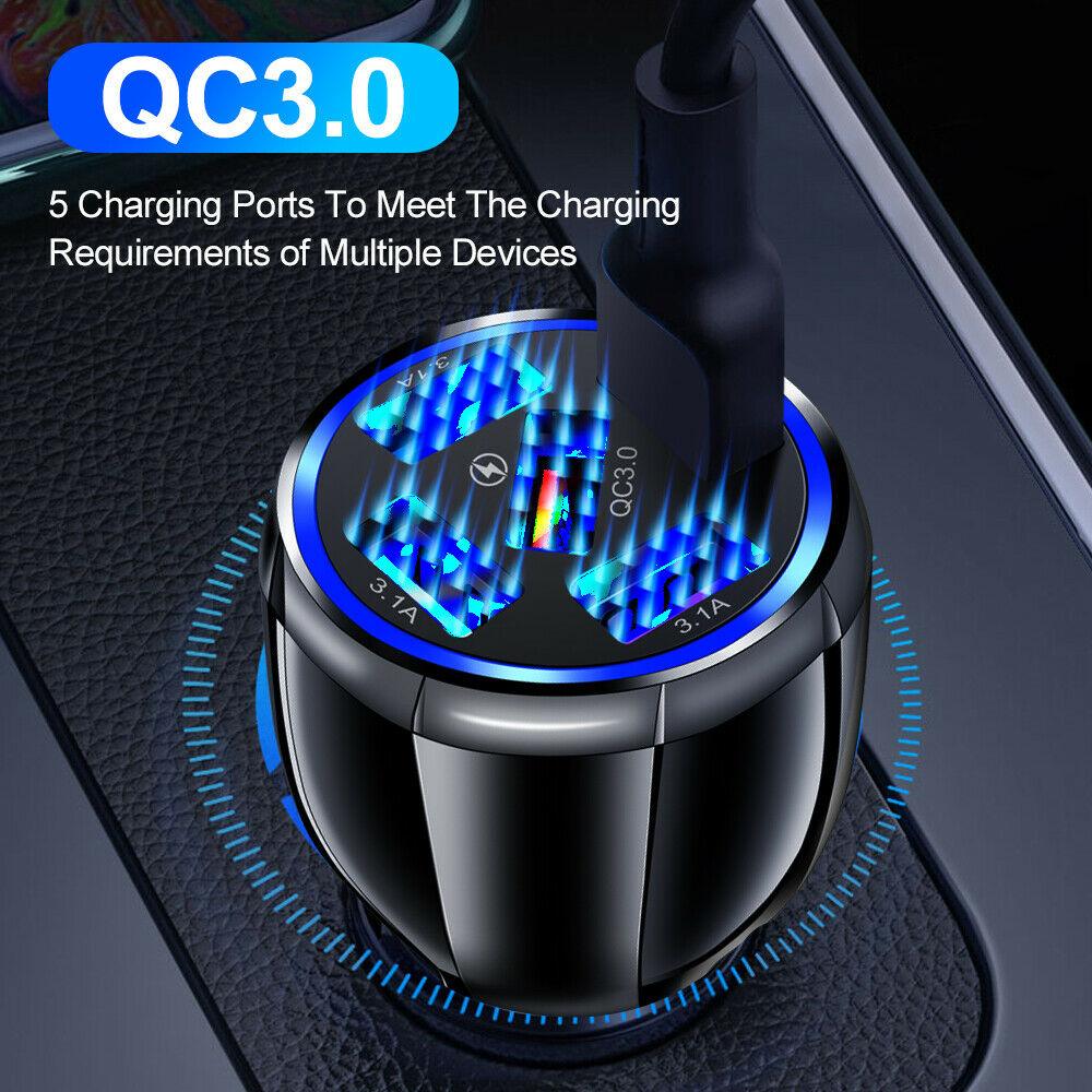 2 Pack PBG 5 Port USB Fast Car Charger with LED Display Charge 5 - Horizon Bliss