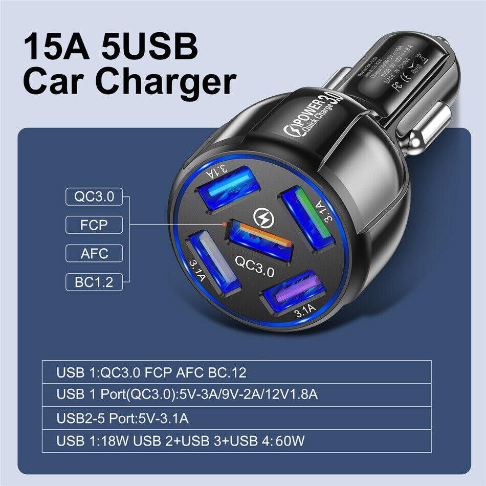 2 Pack PBG 5 Port USB Fast Car Charger with LED Display Charge 5 - Horizon Bliss