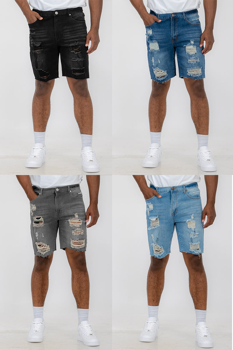 Washed Distressed Denim Shorts - Horizon Bliss