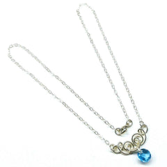 Silver Wire Sculpted Round Aqua Crystal Pendant Necklace - Horizon Bliss