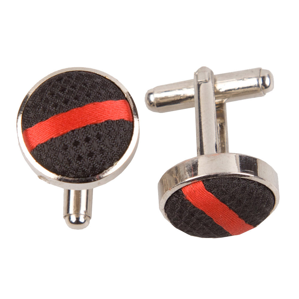 Single Stripe Cufflinks - Black & Red