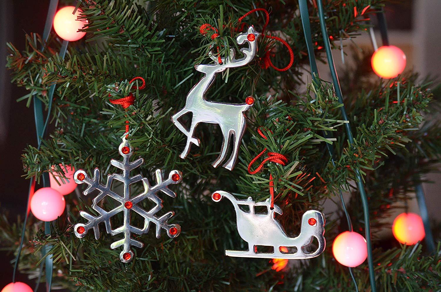 Sleigh Christmas Tree Ornament Decorations Set of 4