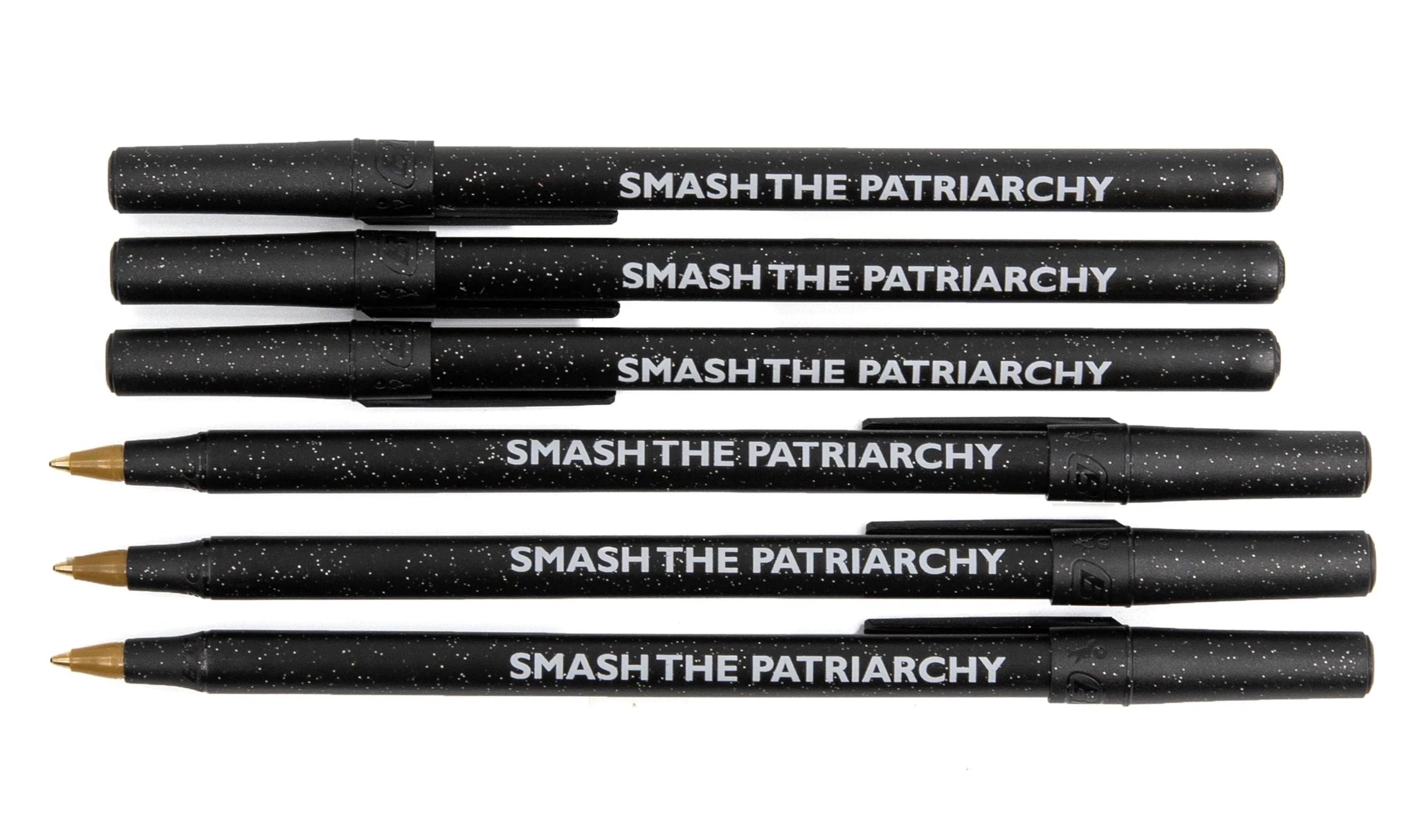 Smash the Patriarchy 6 Pens Black Sparkle Pen Pack