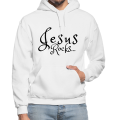 Mens Hoodie - Pullover Hooded Sweatshirt -black Graphic/jesus Rocks - Horizon Bliss