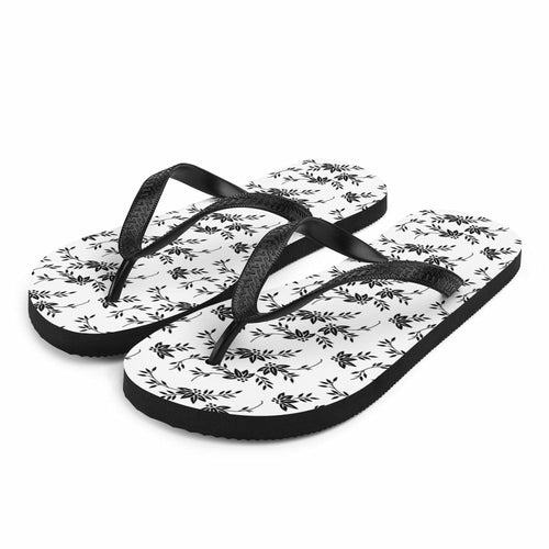 Black and White Floral Flip-Flops - Horizon Bliss