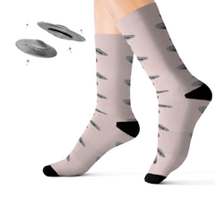 Alien Theme UFO Pink Print Fun Novelty Socks - Horizon Bliss