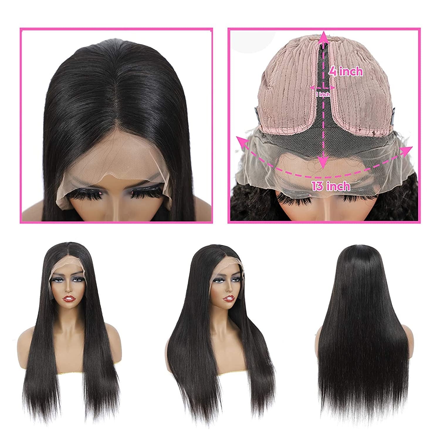 Transparent 13x1x6 Straight 13x4x1 T part Lace Frontal Human Hair Wigs - Horizon Bliss