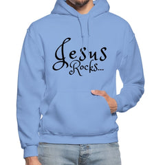 Mens Hoodie - Pullover Hooded Sweatshirt -black Graphic/jesus Rocks - Horizon Bliss