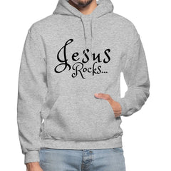 Mens Hoodie - Pullover Hooded Sweatshirt -black Graphic/jesus Rocks - Horizon Bliss