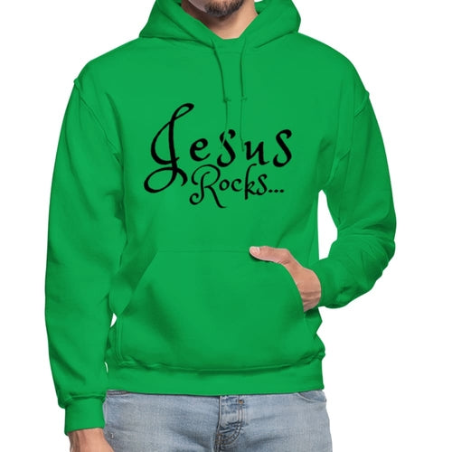 Mens Hoodie - Pullover Hooded Sweatshirt -black Graphic/jesus Rocks - Horizon Bliss