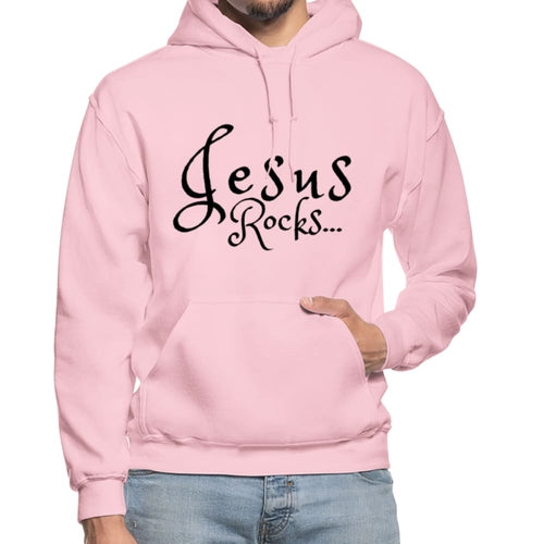 Mens Hoodie - Pullover Hooded Sweatshirt -black Graphic/jesus Rocks - Horizon Bliss