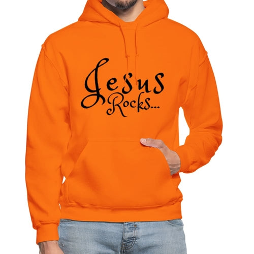 Mens Hoodie - Pullover Hooded Sweatshirt -black Graphic/jesus Rocks - Horizon Bliss