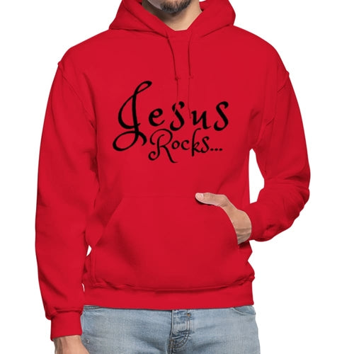 Mens Hoodie - Pullover Hooded Sweatshirt -black Graphic/jesus Rocks - Horizon Bliss